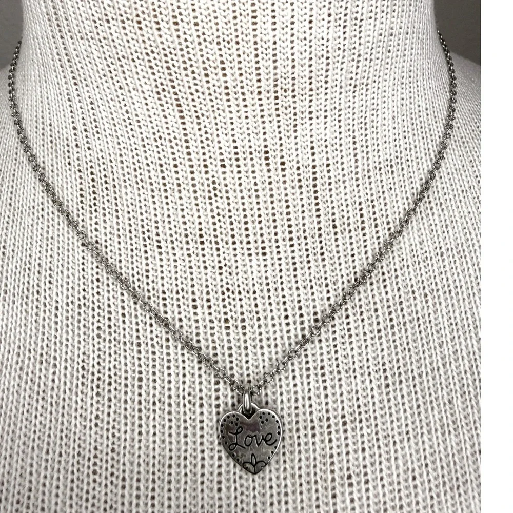 Brighton Love Heart Necklace Silver Plated Y2K Retired Pendant‎ Adjustable Chain